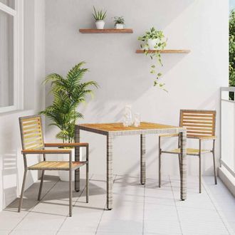 Berkfield Home 3 Piece Garden Dining Set Grey Poly Rattan Acacia