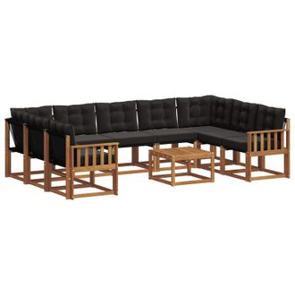 vidaXL Conjunto De Sof&aacute;s De Exterior Con Coj&iacute;n 10 Pcs Natural Y Negro Vidaxl