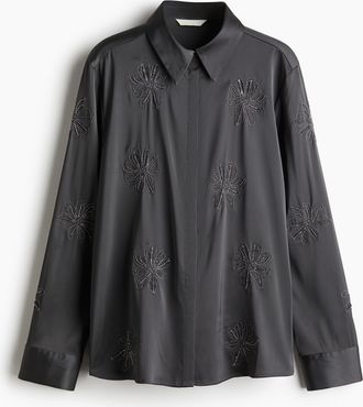 H&M Bluse mit Stickereien - Grau