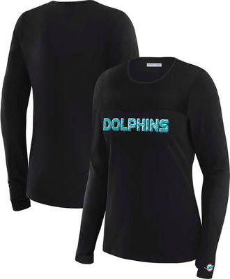 WEAR by Erin Andrews Womens WEAR by Erin Andrews x Gracie Hunt Black Miami Dolphins Mesh Panel Long Sleeve T-Shirt at Nordstrom, Size Xx-Large