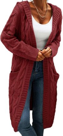 Generic Knit Cardigan, Womens Long Cardigan with Hood, Oversize Cardigans, Open Front Sweater, Pullover, Long Sleeve Coat, Autumn Winter with Pockets Long Wom