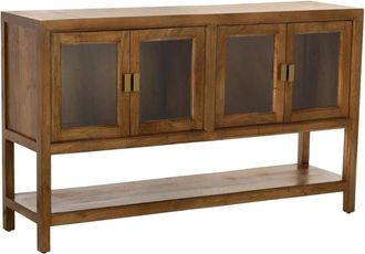 Wanderlust Deco Aparador de madera con 4 puertas de cristal 150 x 40 x 90h cm