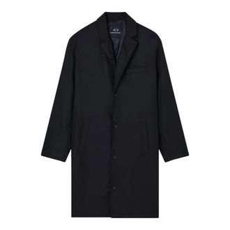 A|X Armani Exchange Single-Breasted Coats, male, Black, Size: XL Mens Trench Coat Xm001096 Af16672