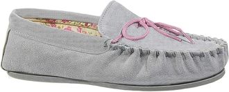 Mokkers Womens Ladies Moccasin Slippers Grey Leather Suede Laced (5)