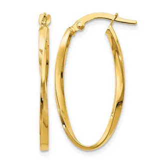 Diamond2Deal 14K Yellow Gold Twisted Oval Shape Hoop Earrings