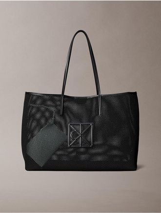 Calvin Klein Womens Emblem Logo Mesh Large Tote Bag - Black
