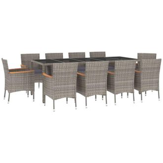 vidaXL Set De Comedor De Jard&iacute;n 11 Pzas Y Cojines Rat&aacute;n Sint&eacute;tico Gris Vidaxl