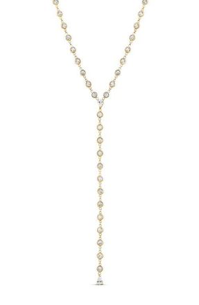SHYMI Cubic Zirconia Bezel Y-Necklace in Gold/White at Nordstrom