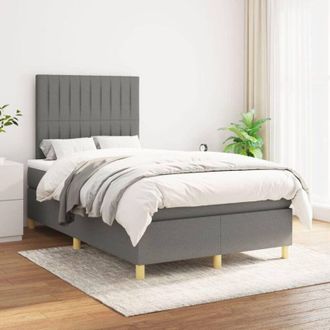 vidaXL Cama Box Spring Con Colch&oacute;n Tela Gris Oscuro 120x200 Cm Vidaxl