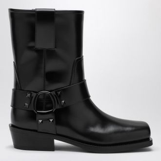 Valentino Garavani Black leather Biker Rockstud low boot