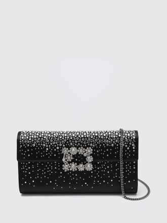 Roger Vivier Clutch in raso grigio con fibbia gioiello e cristalli