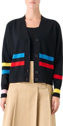 Akris Stripe Virgin Wool Cardigan in Black-Multicolor at Nordstrom, Size 14