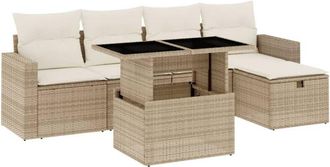 vidaXL Juego De Sof&aacute;s Jard&iacute;n Con Cojines 6 Pzas Rat&aacute;n Sint&eacute;tico Beige Vidaxl