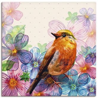 Artland Leinwandbild »Florale Karte im Retro Design« Vögel 1 Stk. tlg. auf Keilrahmen gespannt