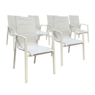 ED&Egrave;N JARD&Iacute; Pack 6 sillas aluminio exterior, Blanco envejecido,67x57x95,5