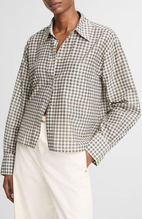 Vince Gingham Check Crop Button-Up Shirt in Off White/Smoke at Nordstrom, Size Xx-Small