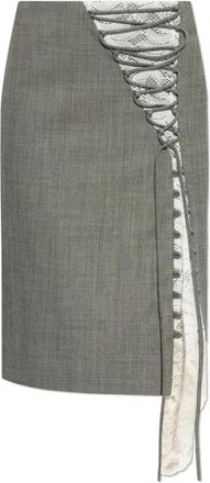 Alexander McQueen Rokken, Dames, Grijs, M, Wol, Wol met kanten inzet rok