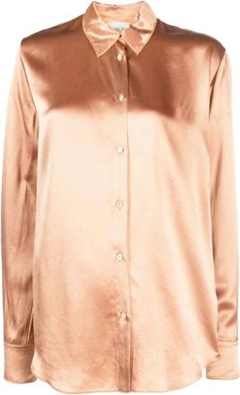 Forte_Forte Elegante Roze Satijnen Viscose Blouse met Lange Mouwen - Dames - Overhemden - Roze - L - Satijn - Overhemden