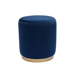 Miliboo Miliboo - Puf Redondo De Terciopelo Azul Marino Y Metal Dorado D40 Cm Amaya