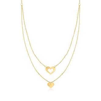 RS Pure by Ross-Simons Italian 14kt Yellow Gold Heart Double Necklace