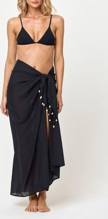 L*Space Mika Seashell Fringe Cotton Cover-Up Sarong in Black at Nordstrom