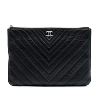Chanel Tweedehands Cc Chevron Kalfsleren Clutch