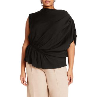 City Chic Ariel Asymmetric Woven Shirt in Black at Nordstrom