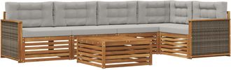 vidaXL Conjunto De Sof&aacute;s De Exterior 6 Uds. Natural Y Gris Claro Vidaxl