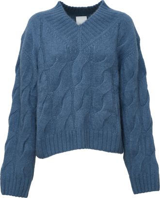 Allude Cable-Knit Cashmere Silk V-Neck Sweater