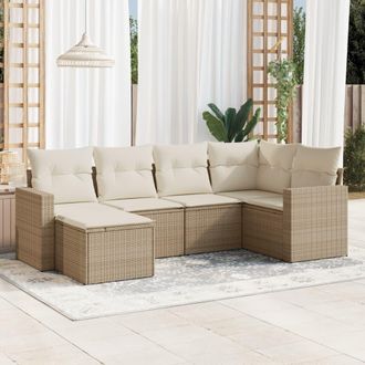 vidaXL Vidaxl - Juego De Sof&aacute;s Jard&iacute;n Con Cojines 6 Pzas Rat&aacute;n Sint&eacute;tico Beige