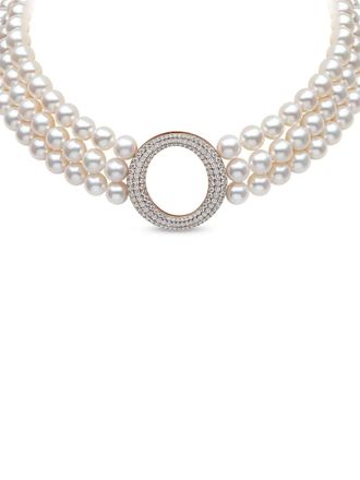 Yoko London 18K rose gold diamond and pearl necklace - women - 18kt Rose Gold/Freshwater Pearl/Diamond - One Size - Pink
