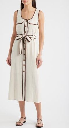 ZOE AND CLAIRE Contrast Piping Button-Up Dress in Sand/Navy at Nordstrom Rack, Size X-Small