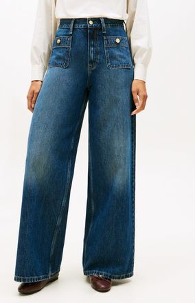 Tommy Hilfiger High-waist-Jeans TOMMY HILFIGER DNM MINE 70S WIDE LEG HW, Damen, Gr. 26, L&auml;nge 32, mine, Denim/Jeans, Obermaterial: 100% Baumwolle, Abriebeffekte, l&auml;s