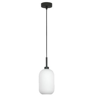 OEM L&aacute;mpara De Techo Colgante Negra Con Pantalla De Cristal Blanco, Denzy 15-091z