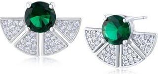 Kenneth Jay Lane Pav&eacute; Cubic Zirconia Fan Stud Earrings in Green/Silver at Nordstrom Rack