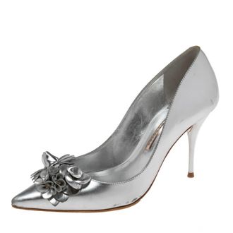 Sophia Webster Silver Leather Flower Lilico Pumps