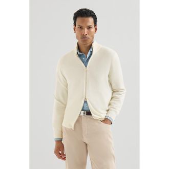 Brunello Cucinelli Cashmere high-neck cardigan with zipper in Panama at Nordstrom, Size 52