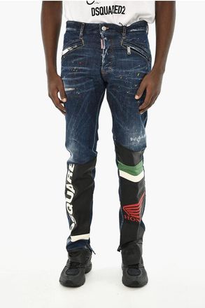 Dsquared2 Jeans Effetto Vintage con Dettaglio in Pelle Vegan sul Retro taglia 46