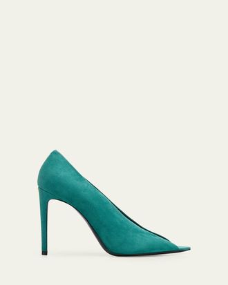 Valentino Garavani 105mm Open Toe R&eacute;v&eacute;l&eacute; Suede Pumps