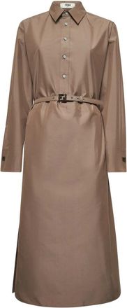 Fendi Kleedjes, Dames, Bruin, 2Xs, Katoen, Katoenen overhemdjurk