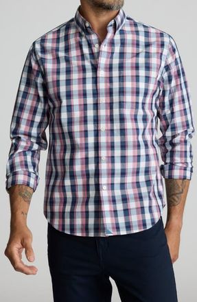 UNTUCKit Schwarz Regular Fit Plaid Wrinkle Free Cotton Button-Down Shirt in Dark Blue White Red at Nordstrom, Size Medium