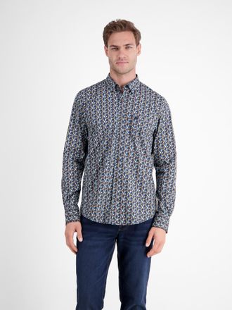 Lerros Langarmhemd LERROS, Herren, Gr. XXL, N-Gr, light coffee, Web, Obermaterial: 97% Baumwolle, 3% Elasthan, bedruckt, normal h&uuml;ftbedeckend, Rundhals, Hemd