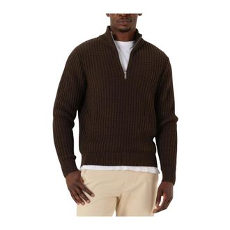 Selected Slhtom LS Knit Structure Half Zip - Heren - Truien - Bruin - Maat: XL