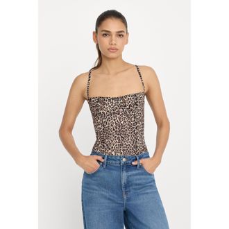 Good American Womens Mesh Bustier Bodysuit | Lucky Leopard Size Medium | Good American by Khlo&Egrave; Kardashian