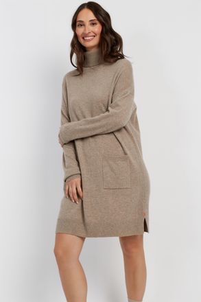 Chinti and Parker Warm-Oatmeal Wool-Cashmere Mini Rollneck Dress
