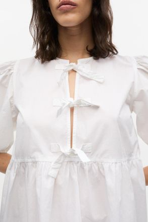 Ganni White Cotton Poplin Tie String Mini Dress - Size 32 Organic