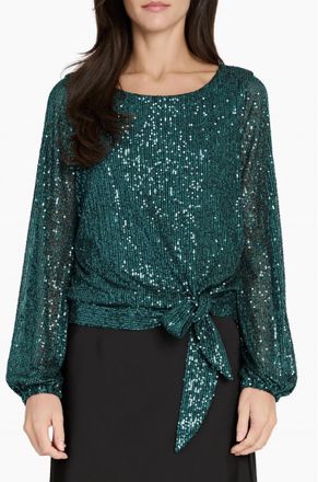 Tahari by ASL Sequined Blouse In Emerald