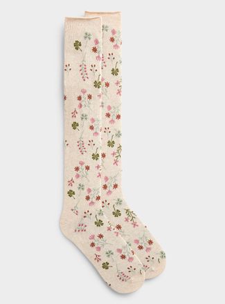 Simons Womens Rolled-hem floral Knee-High Socks