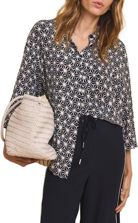 Mint Velvet Geometric Print Resort Shirt in Blue at Nordstrom, Size X-Small