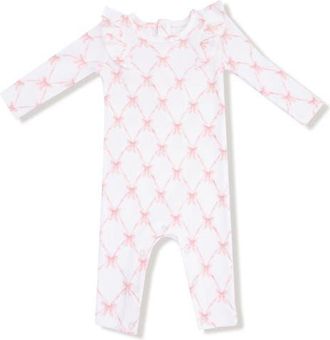 Angel Dear Ribbon Bow Trellis Print Romper in White/light Pink at Nordstrom, Size 18-24M